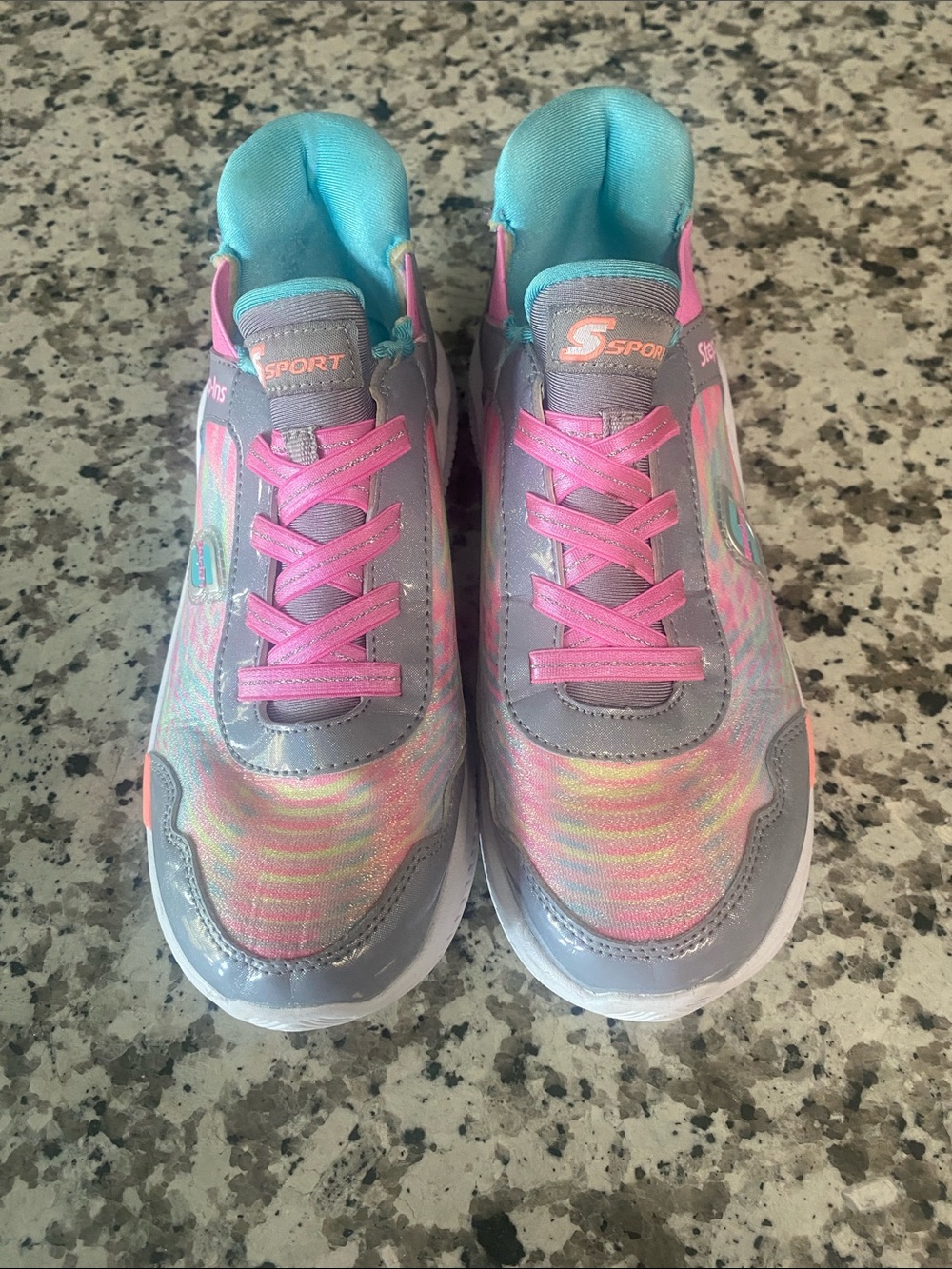 Skechers Girls' Gray, Pink & Teal Light-Up Sneakers